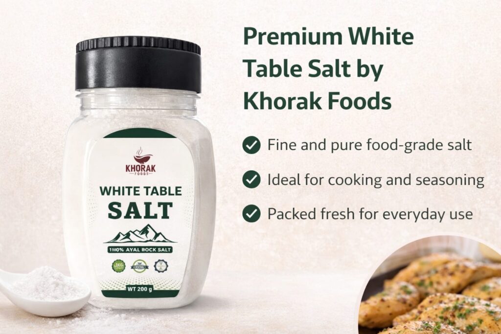 Khorak Foods white table salt 200g premium food grade salt cooking seasoning jar
