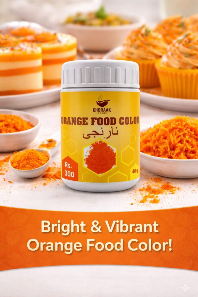Orange food color powder used in cakes rice desserts Khoraak Foods