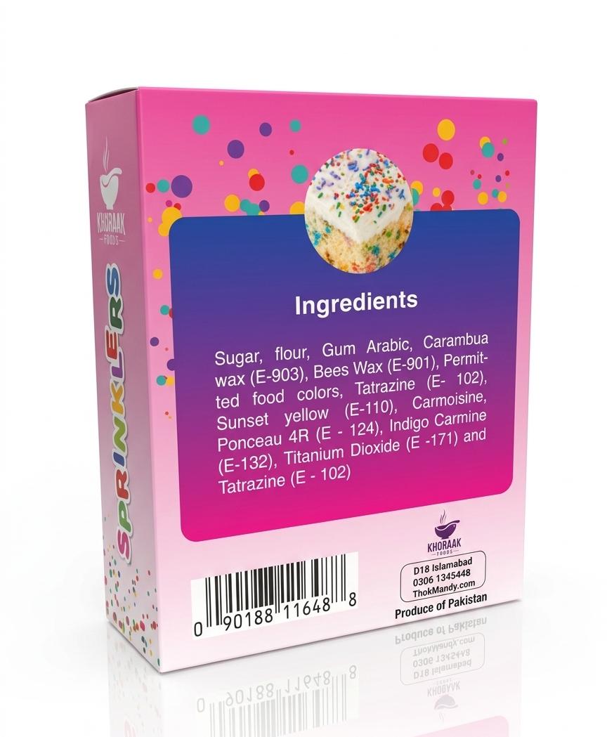 Fresh sealed colorful sprinkles Khoraak Foods long lasting quality