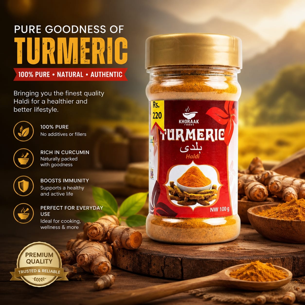 Khoraak Foods Premium Turmeric Powder Jar 100g