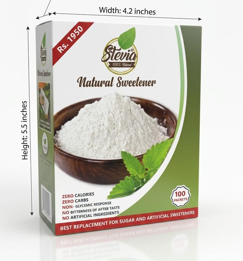 Stevia natural sweetener box with 100 sachets packaging