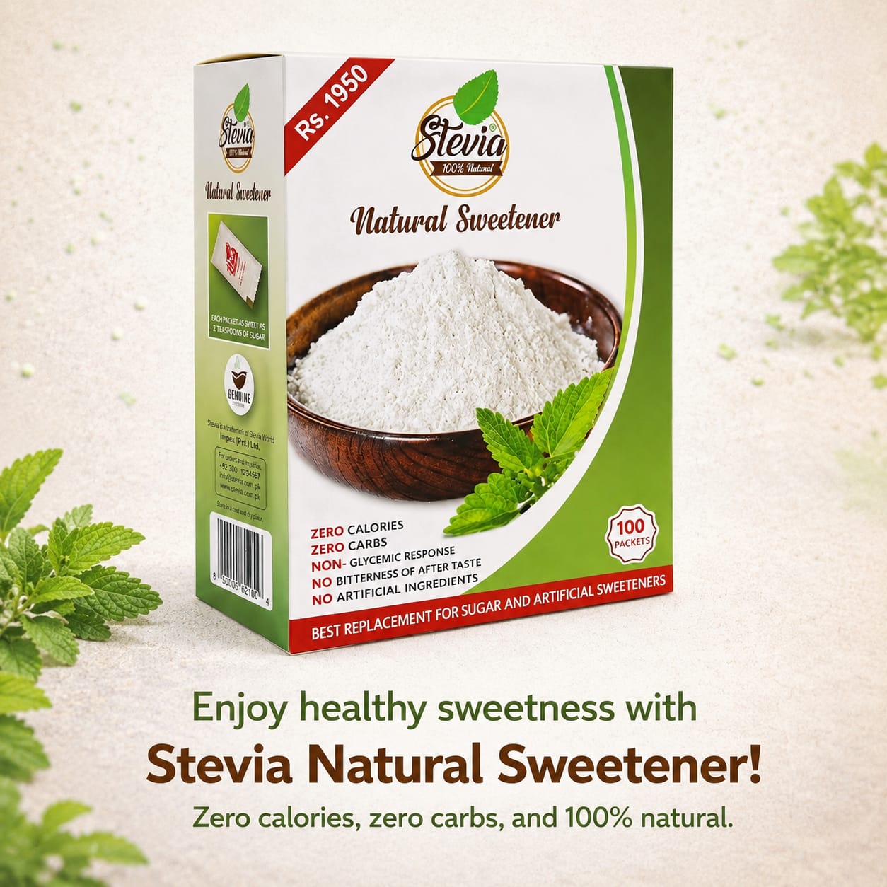 Stevia Natural Sweetener 100 Sachets
