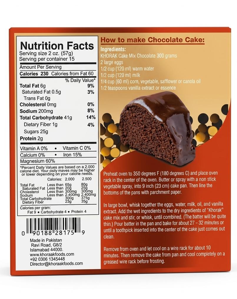 Khoraak Foods cake mix packaging with quality and freshness