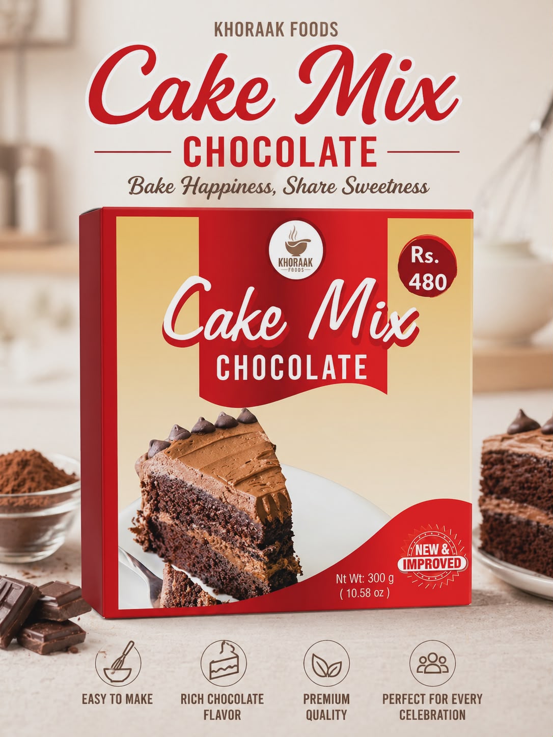 Khoraak Foods chocolate cake mix box premium quality baking product