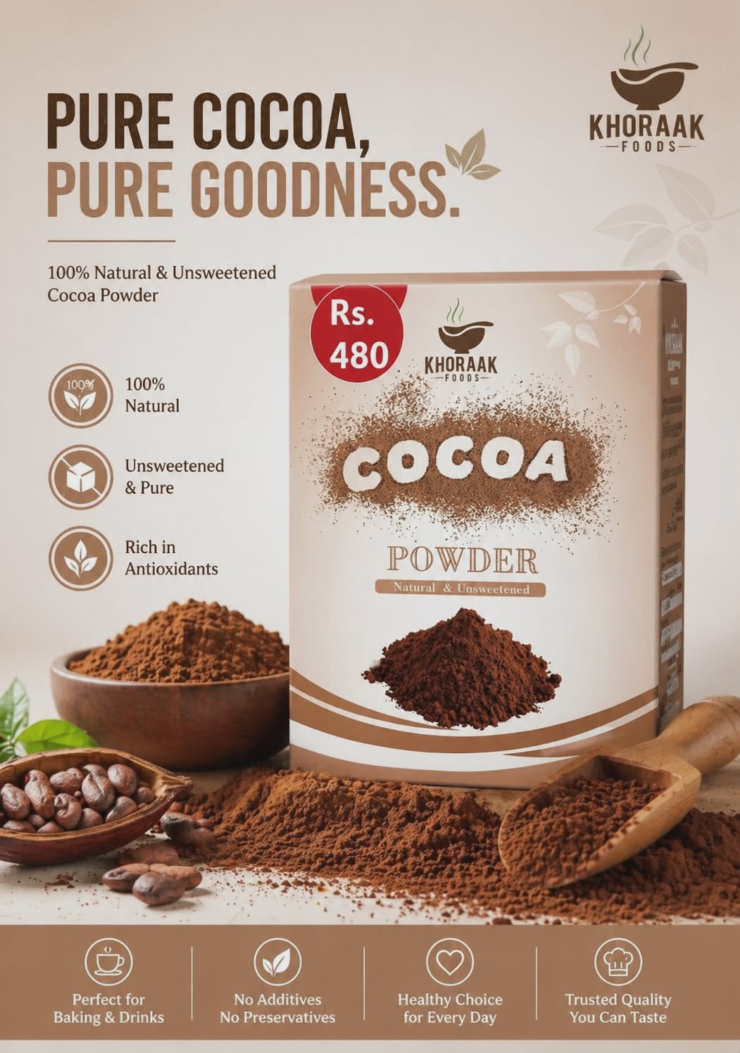Khoraak Foods Cocoa Powder Natural Unsweetened Premium Quality