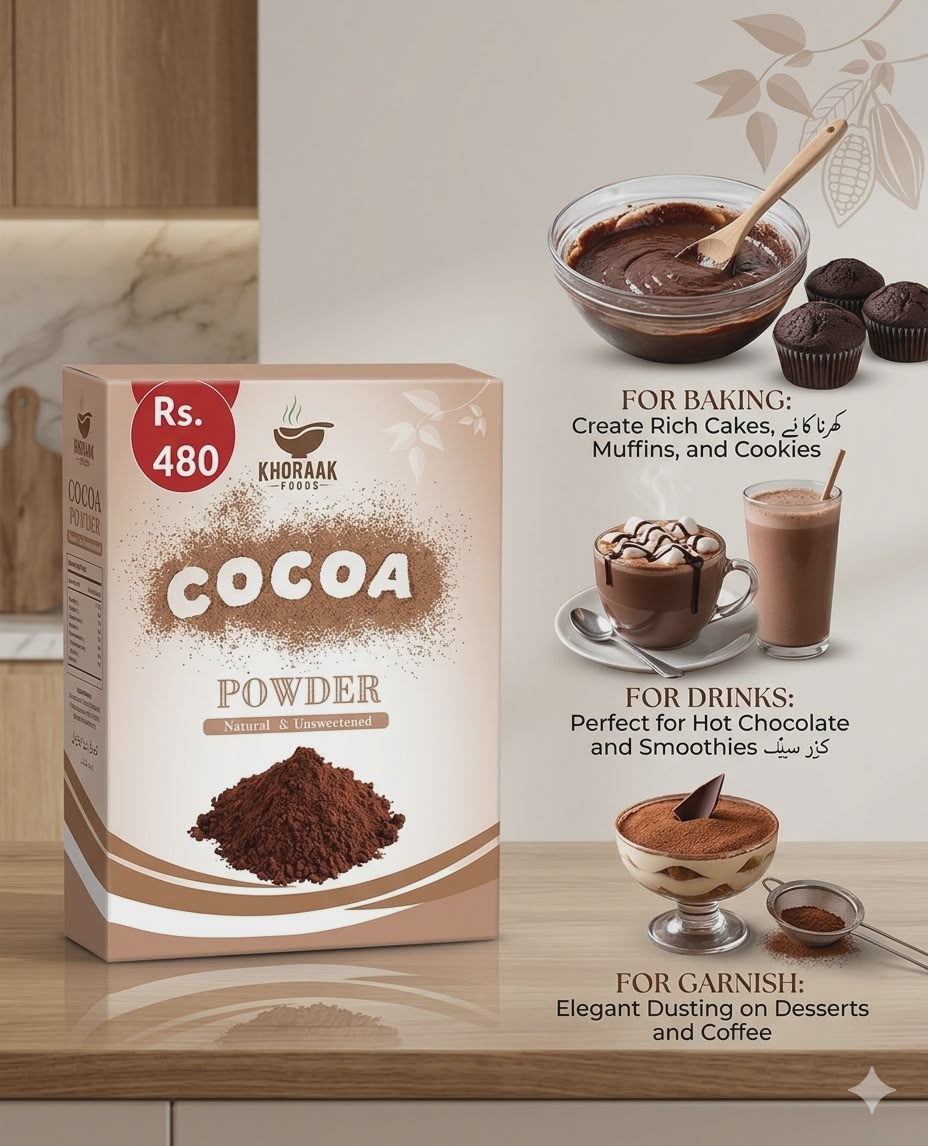 Khoraak Foods Cocoa Powder for Baking Drinks Chocolate Recipes