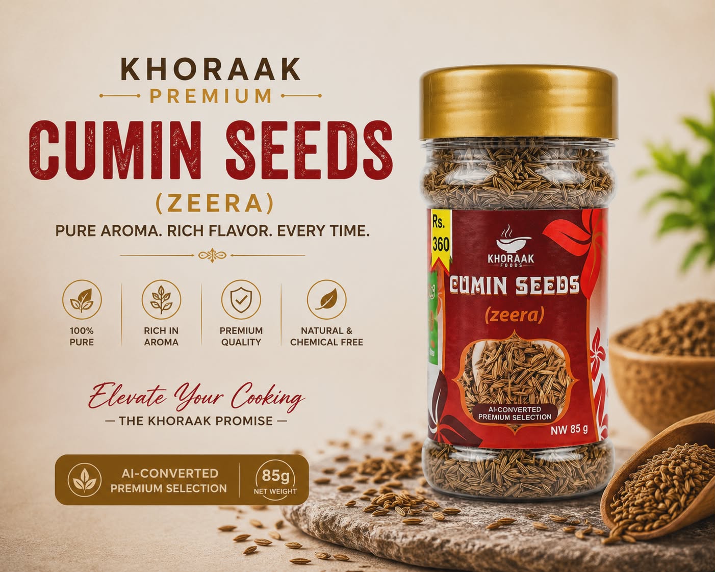 Khoraak Foods premium cumin seeds (Zeera) jar