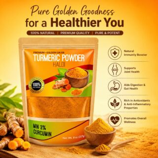 Turmeric Powder 230g Haldi Spice and Supplement by Khoraak Foods Premium Ground Turmeric for Cooking Golden Milk and Everyday Recipes
