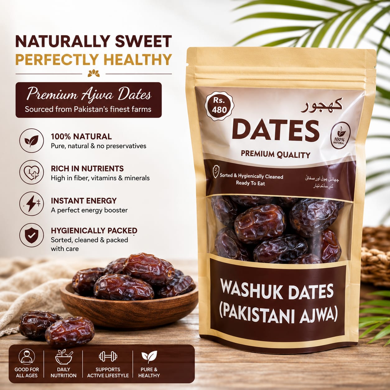 Washuk Dates Premium Quality Pakistani Ajwa Style Dates by Khoraak Foods Fresh Naturally Sweet Dates