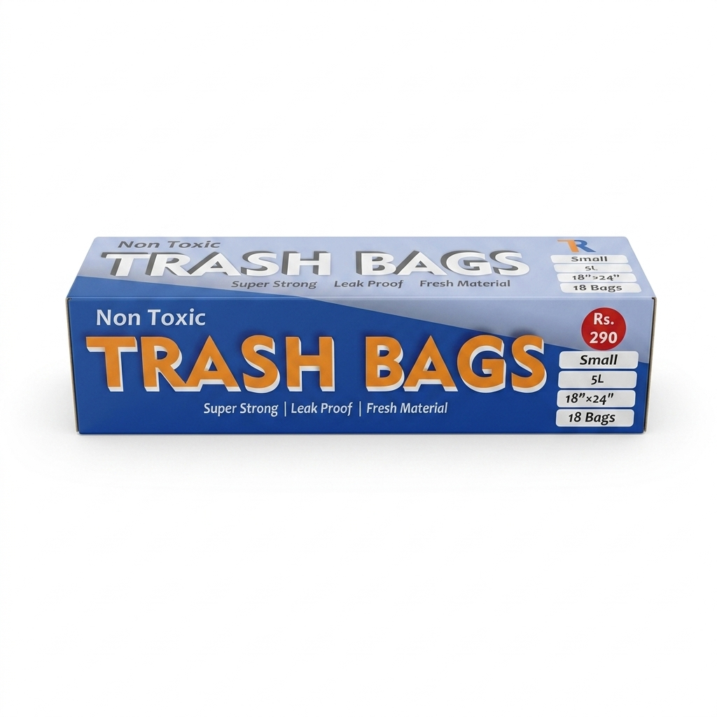 Non Toxic Trash Bags Small 5L with 18 leak proof and super strong garbage bags for everyday household use.