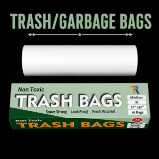 Non Toxic Trash Bags Medium 9L with 10 super strong and leak proof garbage bags for kitchen, bathroom, and office bins.