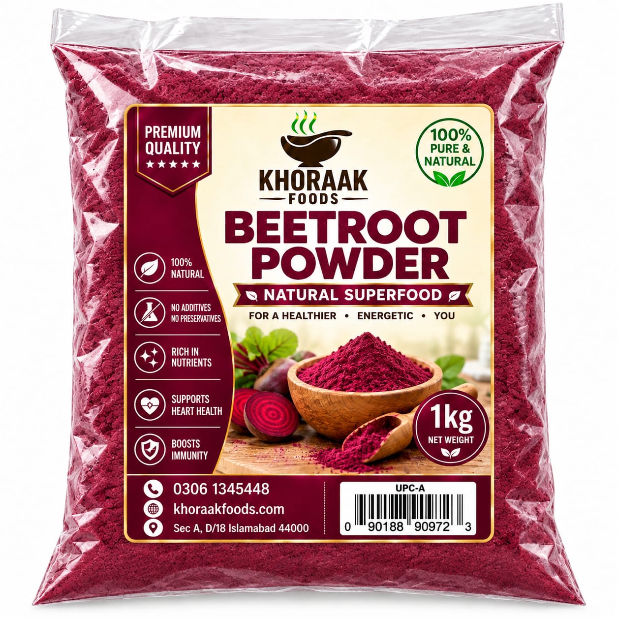 Beetroot Powder 1000g – 100% Pure & Natural- Vacuum pack for Freshness. Bulk sale