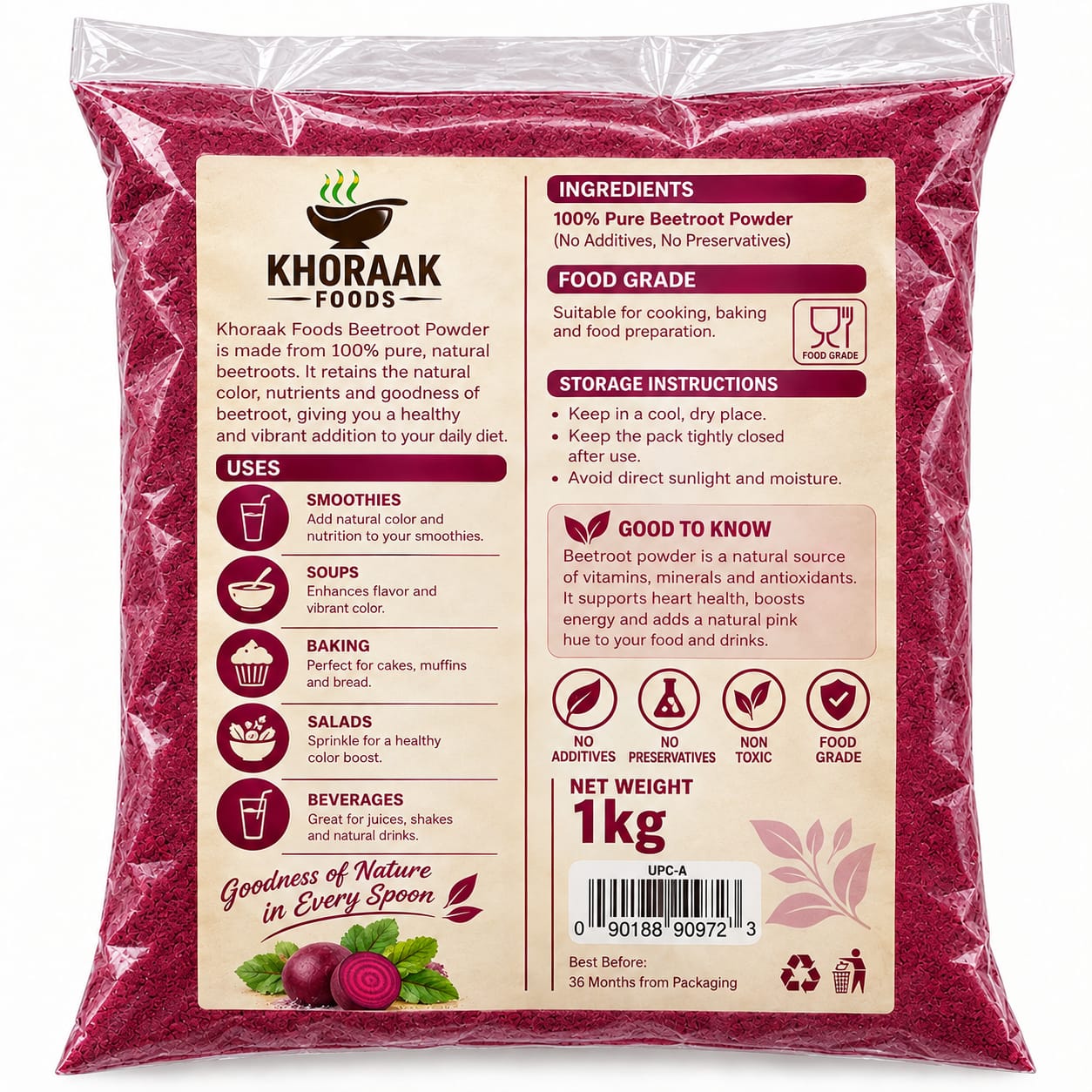 Beetroot Powder 1000g – 100% Pure & Natural- Vacuum pack for Freshness. Bulk sale
