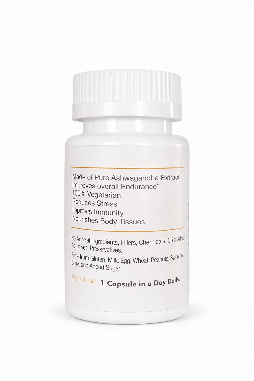 Ashwagandha capsules ingredients and supplement facts label natural herbal extract
