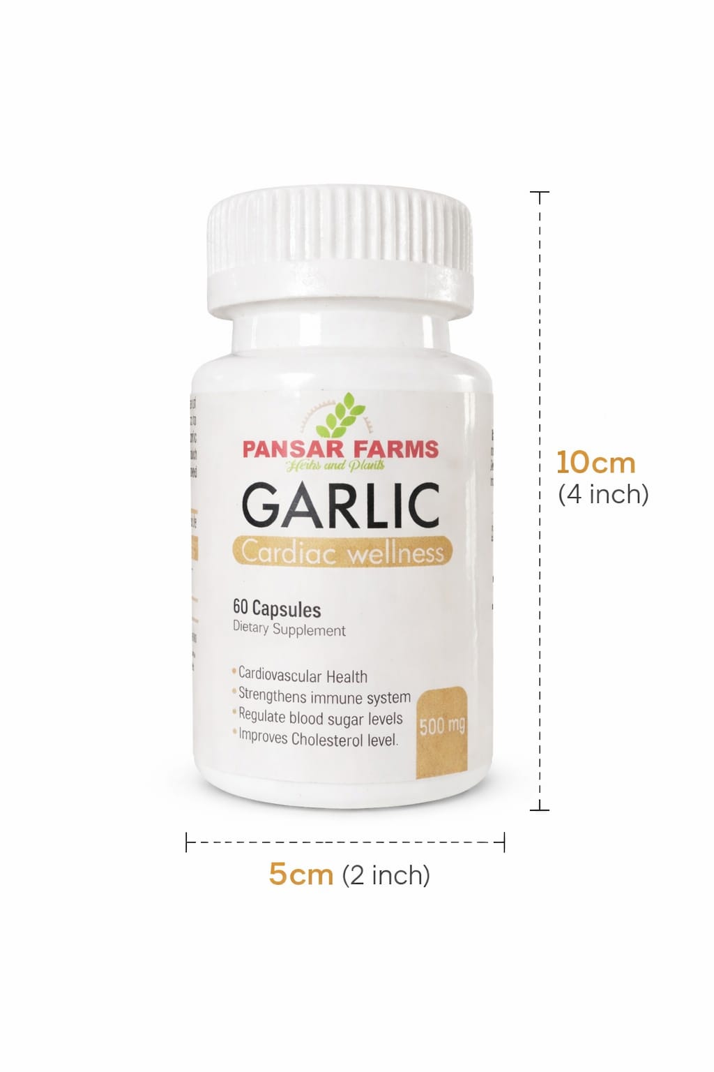 Garlic capsules bottle size dimensions height and width measurement