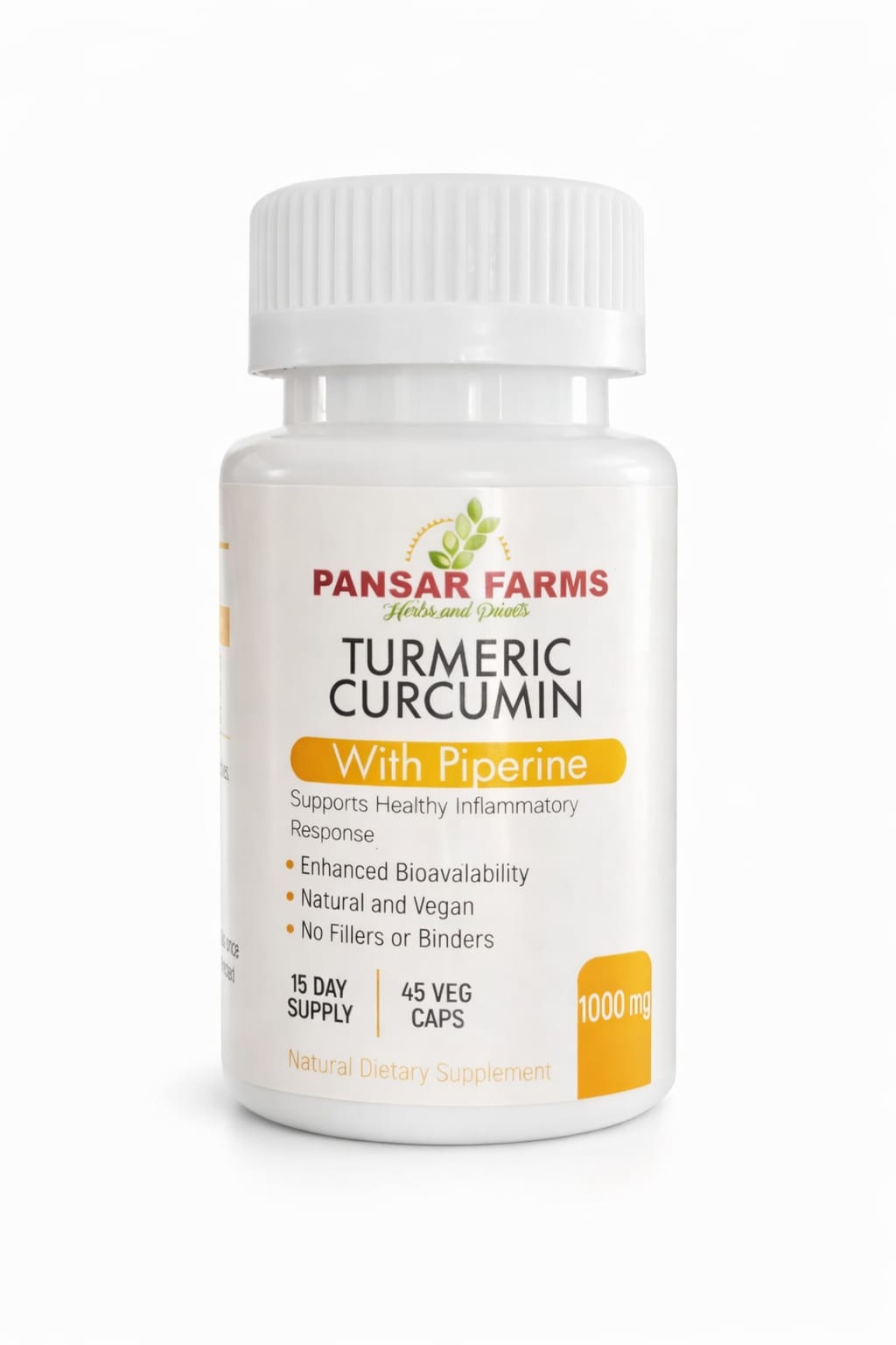 Pansar Farms Turmeric Curcumin with Piperine 500mg Capsules Herbal Supplement