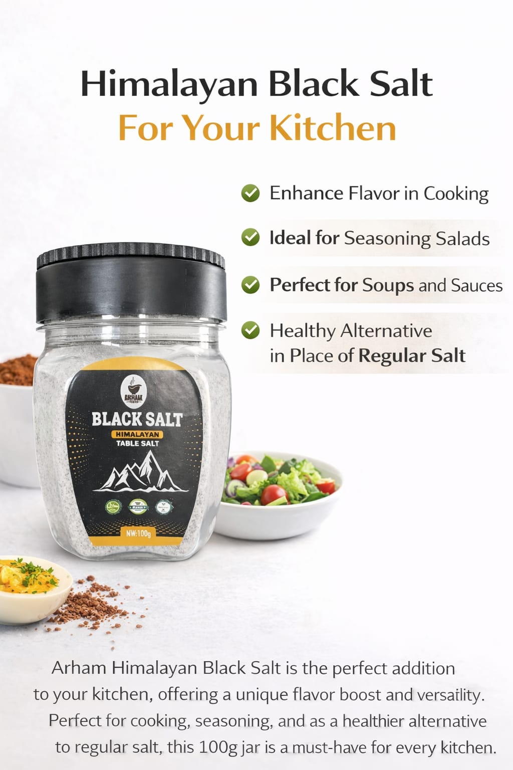 Black Salt with Free Dispenser Jar