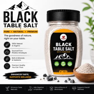 Khoraak Foods Black Table Salt 200g Premium Fine Mesh Kala Namak with FREE Reusable Dispenser
