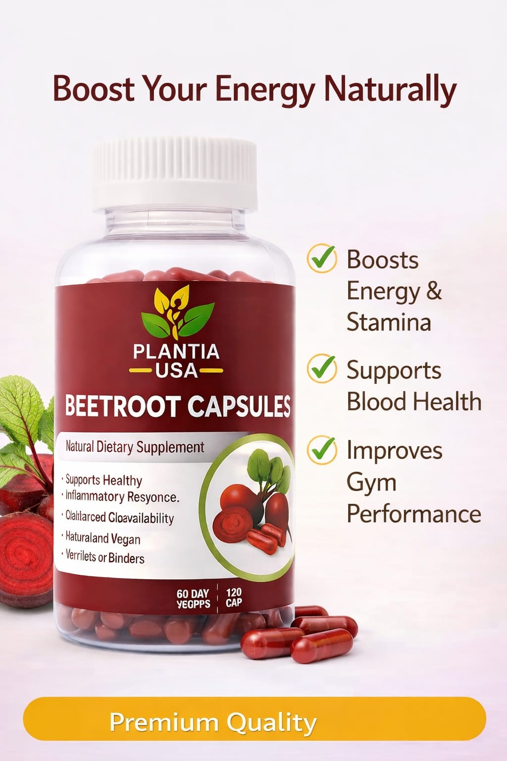 Plantia USA Beetroot Powder Veg Capsules