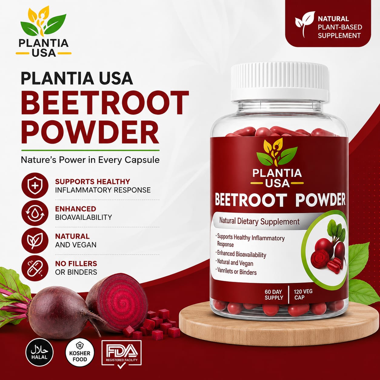 Plantia USA Beetroot Powder Veg Capsules