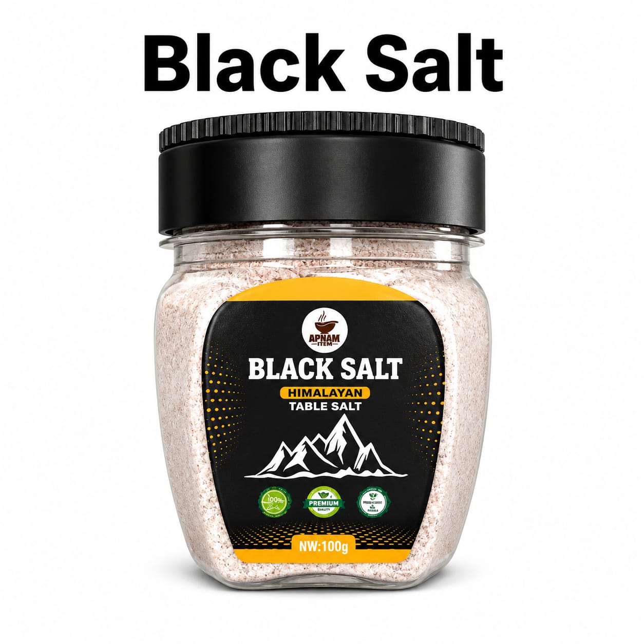 Black Salt 100g | Kala Namak Table Salt with FREE Dispenser Jar | Khoraak Foods