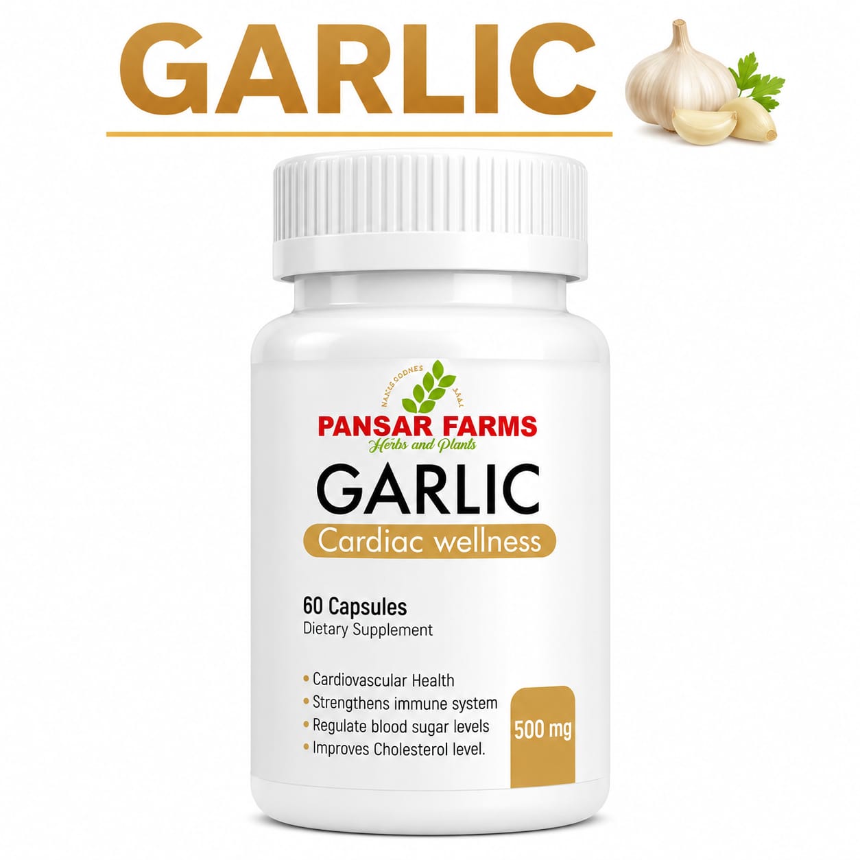 Garlic Capsules 500mg – Best Garlic Supplement for Heart Health & Immunity | 60 Capsules