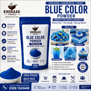 Khoraak Foods Blue Food Color Powder 250g Bulk Pack Food Grade Plant-Based Food Coloring Pakistan