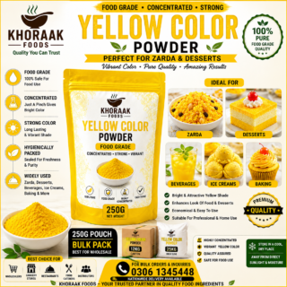 Khoraak Foods Yellow Food Color Powder 250g Bulk Pack Food Grade Plant-Based Food Coloring Pakistan