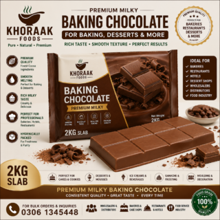 Khoraak Foods Chocolate Baking Slab 2kg Premium Milky Chocolate Block for Bakeries Restaurants Cafés Chocolatiers Wholesale Baking Chocolate Smooth Melting Chocolate for Cakes Cookies Brownies Desserts and Confectionery