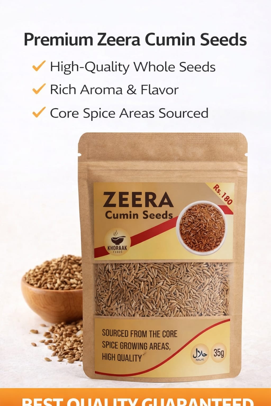 Khoraak Foods Zeera (Cumin Seeds) 35g Premium Whole Cumin Seeds Fresh Aromatic Cooking Spice