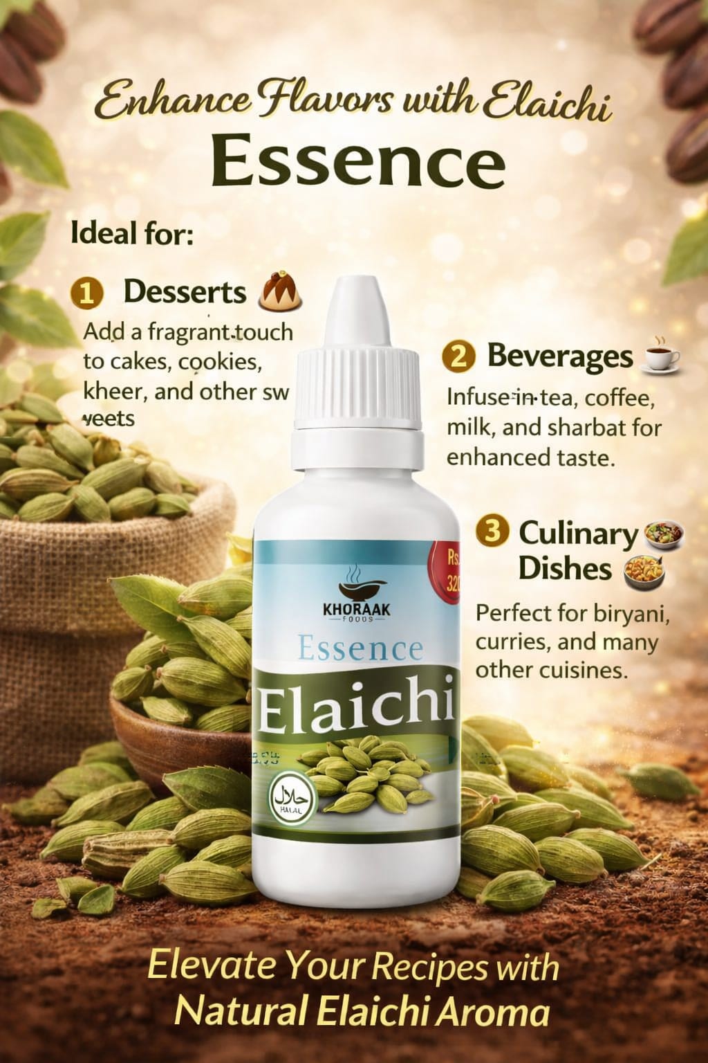 Khoraak Foods elaichi essence bottle premium packaging