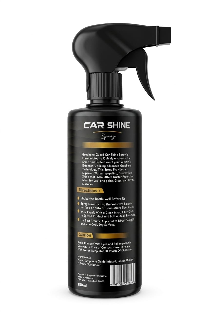 Stylish car shine spray bottle showcasing Graphene Guard identity