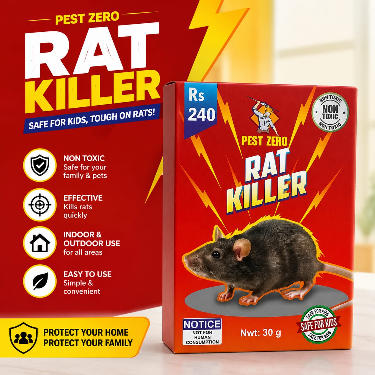 Pest Zero Rat Killer Pellets 30g Non-Toxic Non-Poisonous Fast and Effective Rodent Control for Rats and Mice