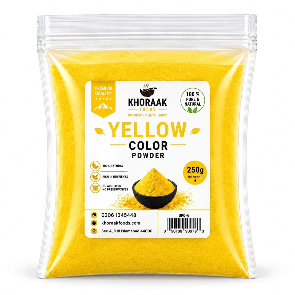 💛 Yellow Food Color Powder 250g Bulk Pack | Food Grade Plant-Based Food Coloring | Khoraak Foods