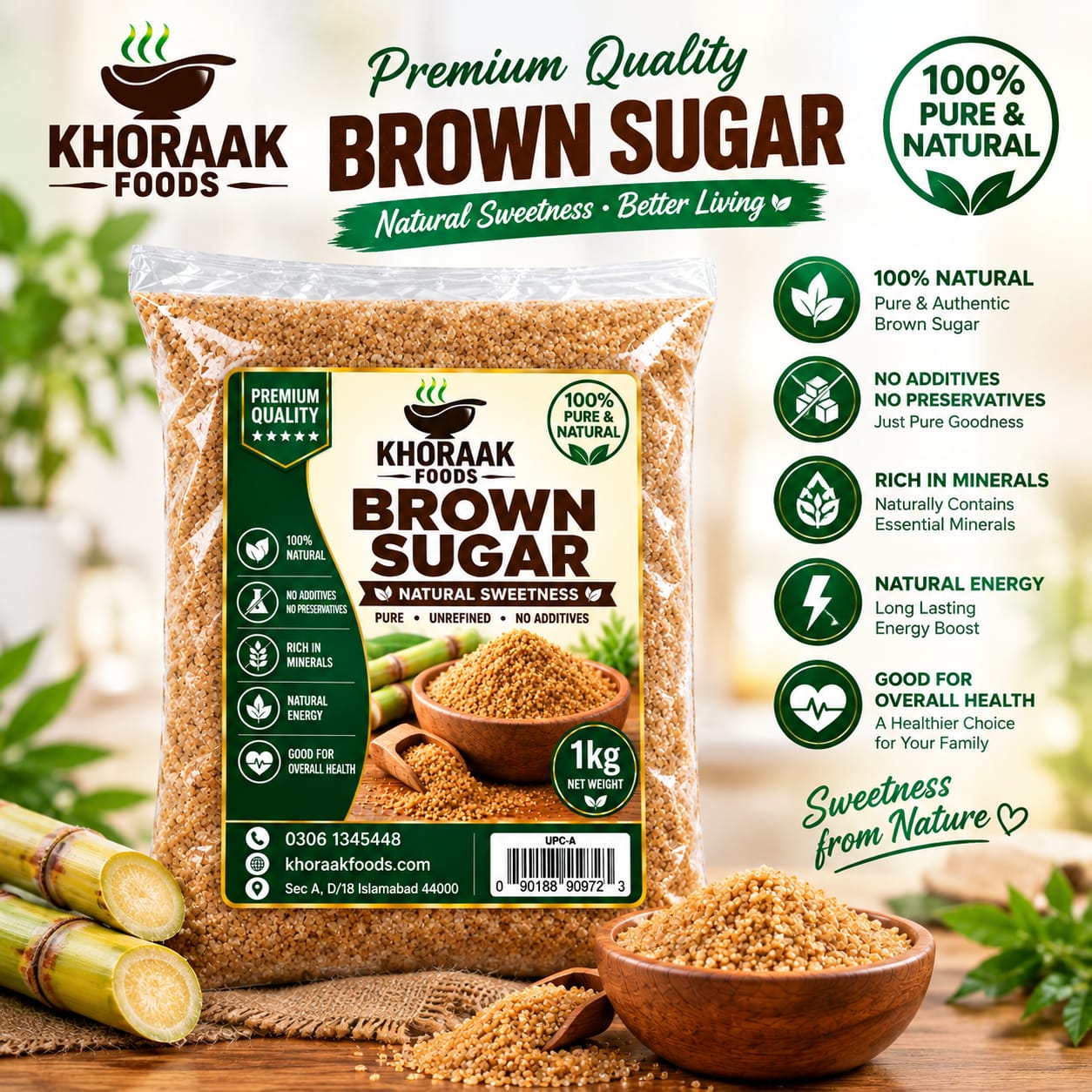 Khoraak Foods Brown Sugar/Shakar Bulk 1kg