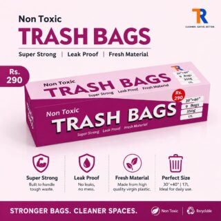 Non Toxic Trash Bags 24" x 42" – Super Strong Leak Proof Garbage Bags, 10 Bags Pack, 350g Premium Fresh Material, Heavy Duty Waste Bags for Home, Kitchen & Office