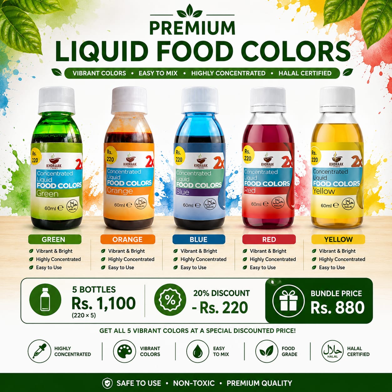 Red Yellow Blue Green Orange Food Colors bundle