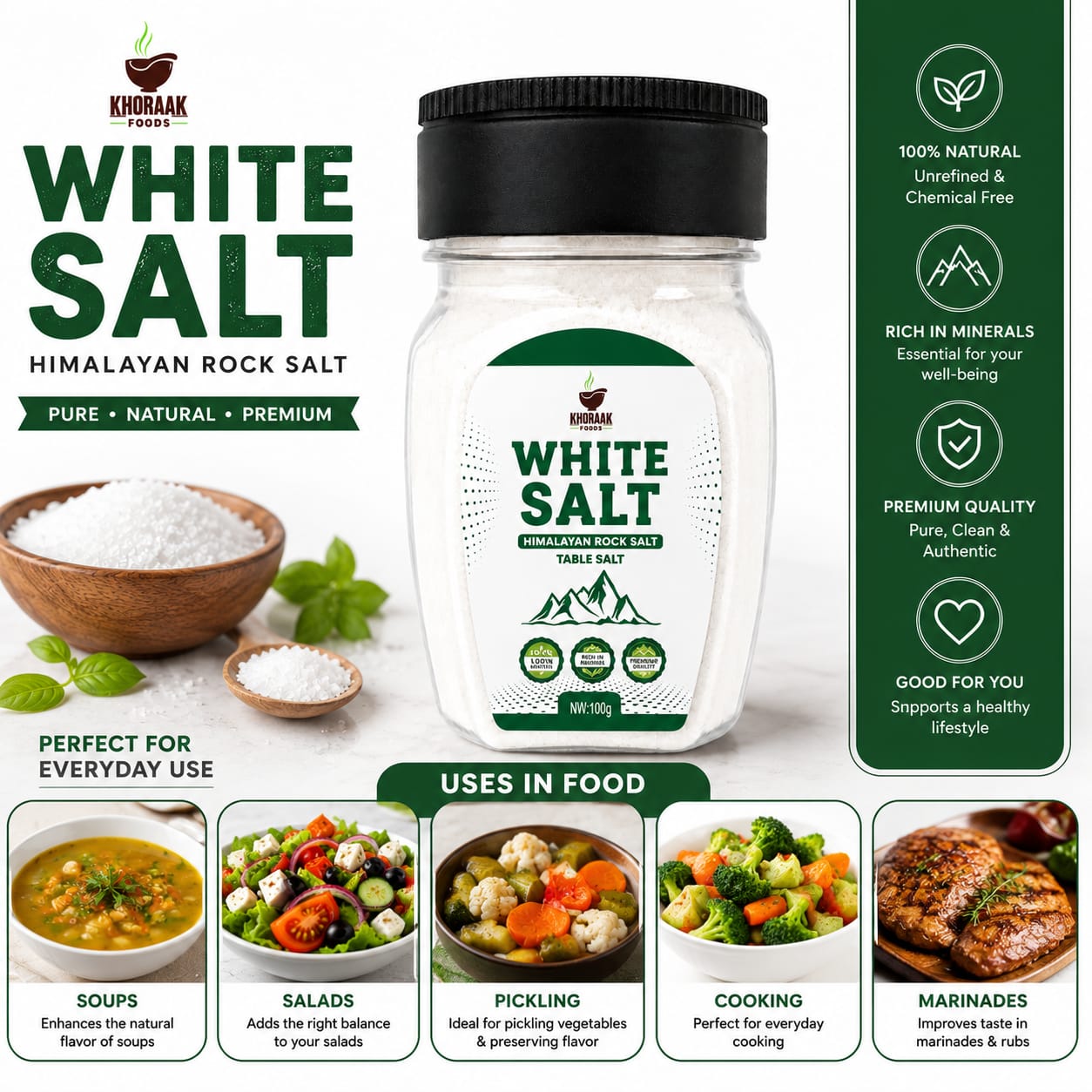 White Table Salt 100g – Khoraak Foods | Free Dispenser Worth Rs. 150 | Premium Fine Salt - Image 5