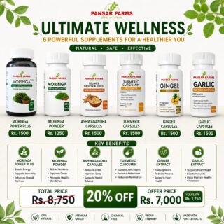 PANSAR FARMS Natural Health Supplements Bundle with Moringa Moringa Plus Ashwagandha Ginger Garlic and Turmeric Premium Herbal Supplements
