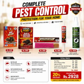 Complete Home Pest Control Combo Bundle by Khoraak Foods with P ZERO TRAP BOND HIT Gel Bait Minty Scare and Mosqill Machar Batti