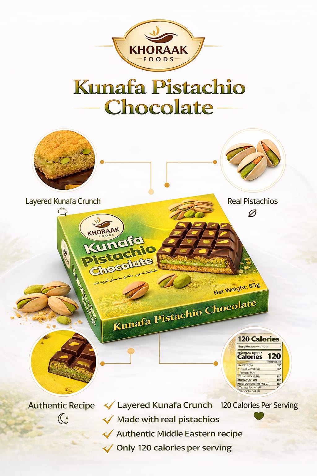 horaak Foods Kunafa Pistachio Chocolate 85g