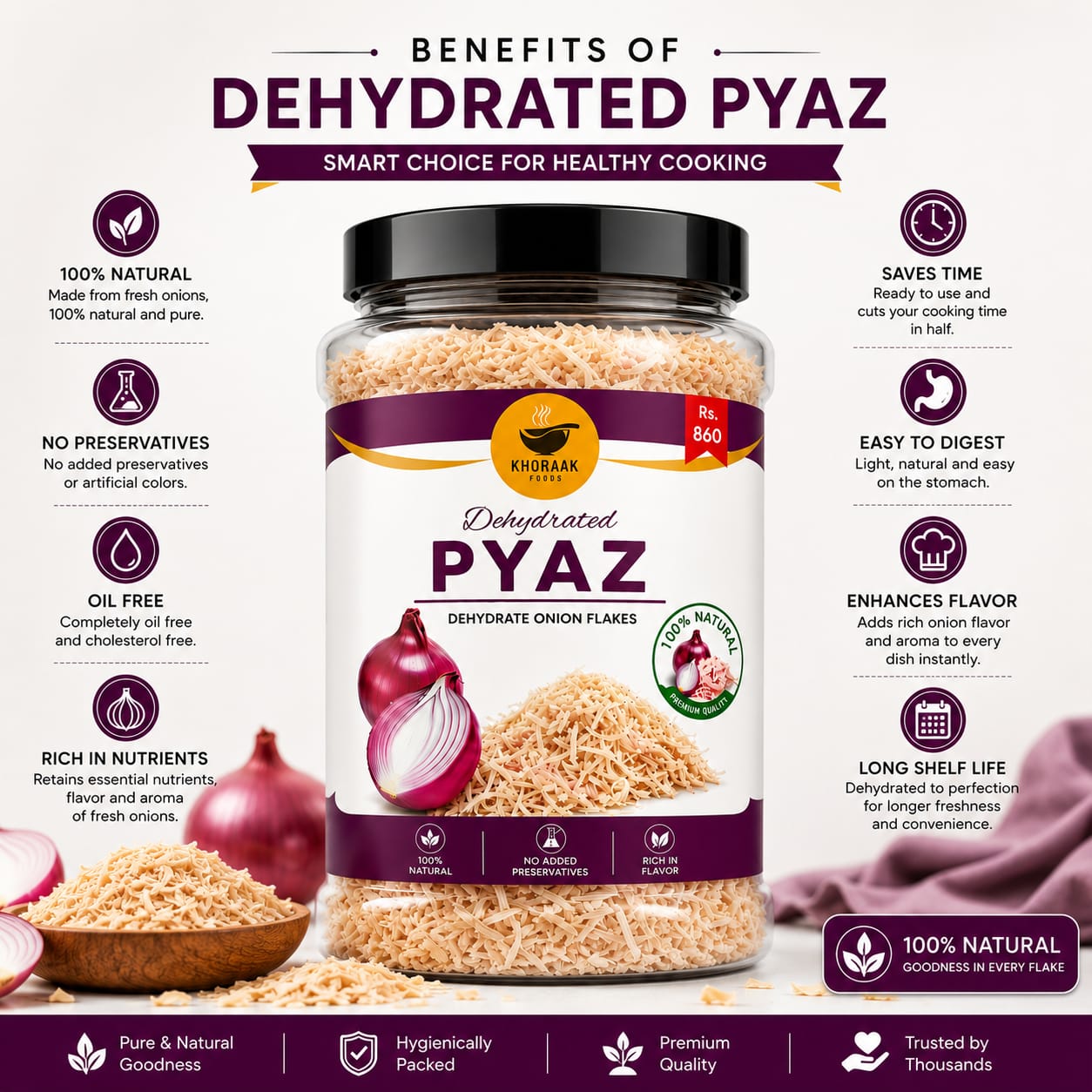 Khoraak Foods Dried onion Flakes for Cooking