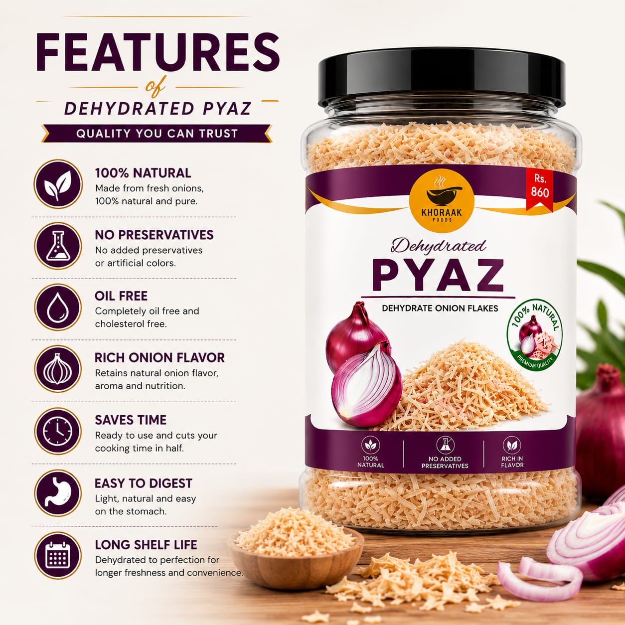 Khoraak Foods Dehydrated onion for Everyday Cooking