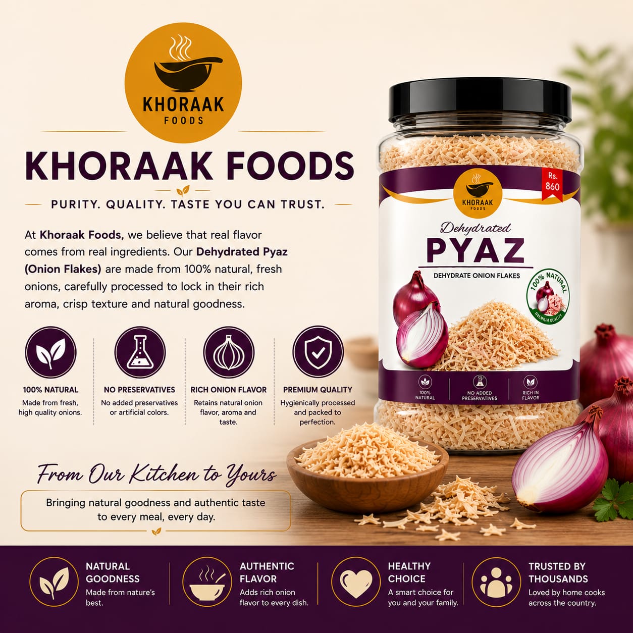 Khoraak Foods Natural Dried onion Flakes