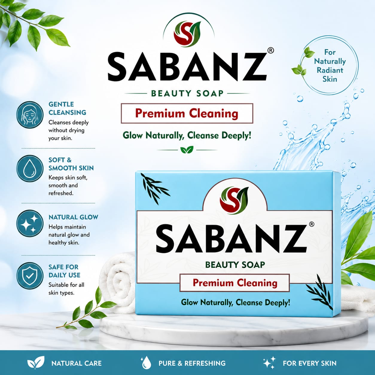 SABANZ Beauty Soap – Premium Cleaning Soap | Glow Naturally, Cleanse Deeply | Daily Care Soap for Fresh & Clean Skin