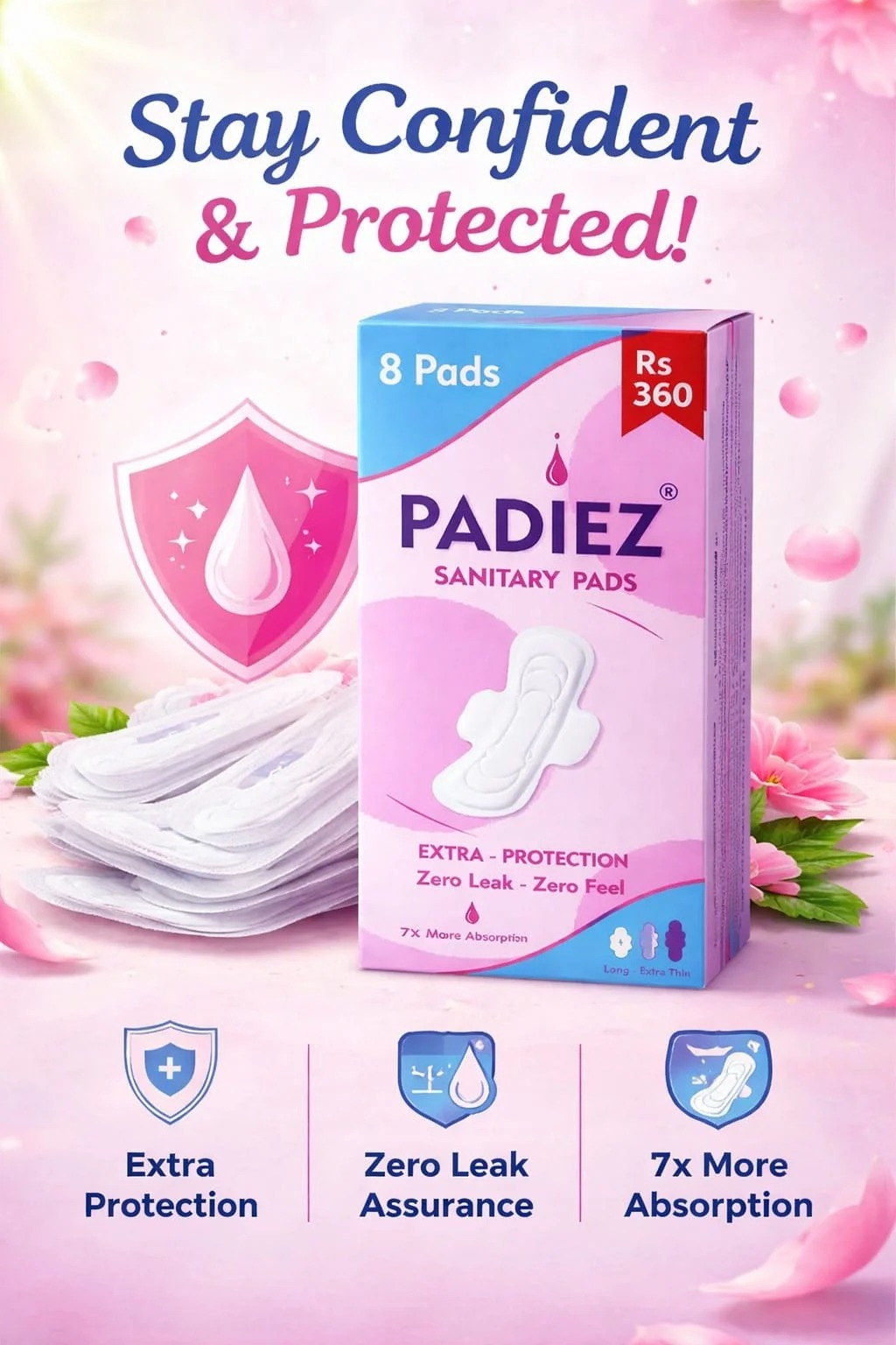 PADIEZ Sanitary Pads – Soft, Comfortable & Leak-Proof (8 Pads/Box)
