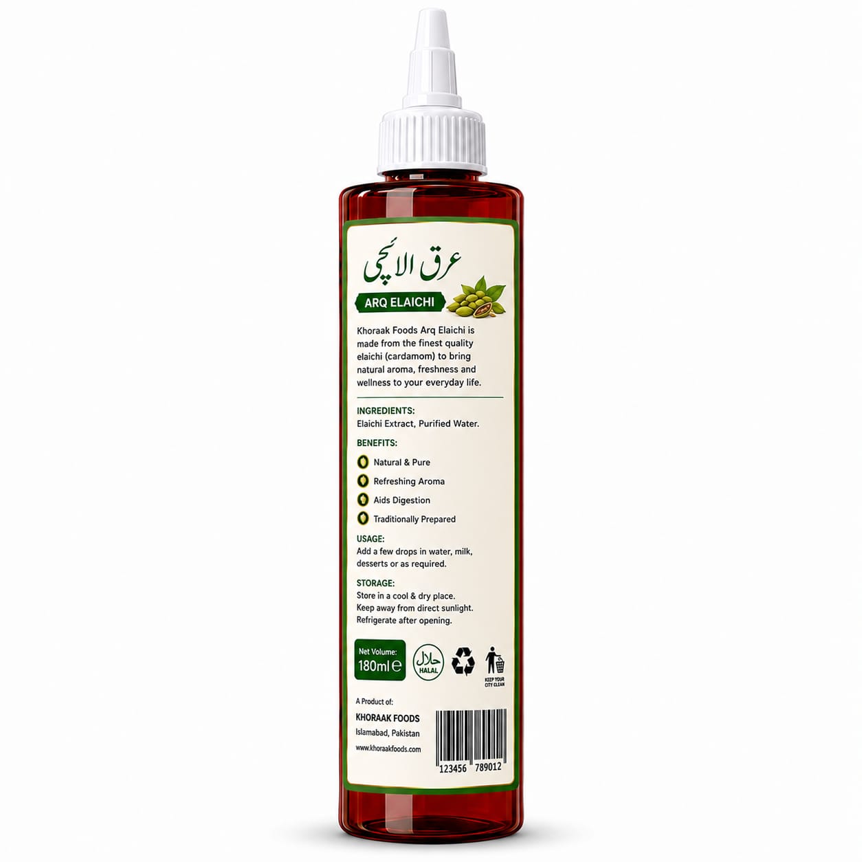 Khoraak Foods Arq e Elaichi 180ml – Pure & Natural Cardamom Water