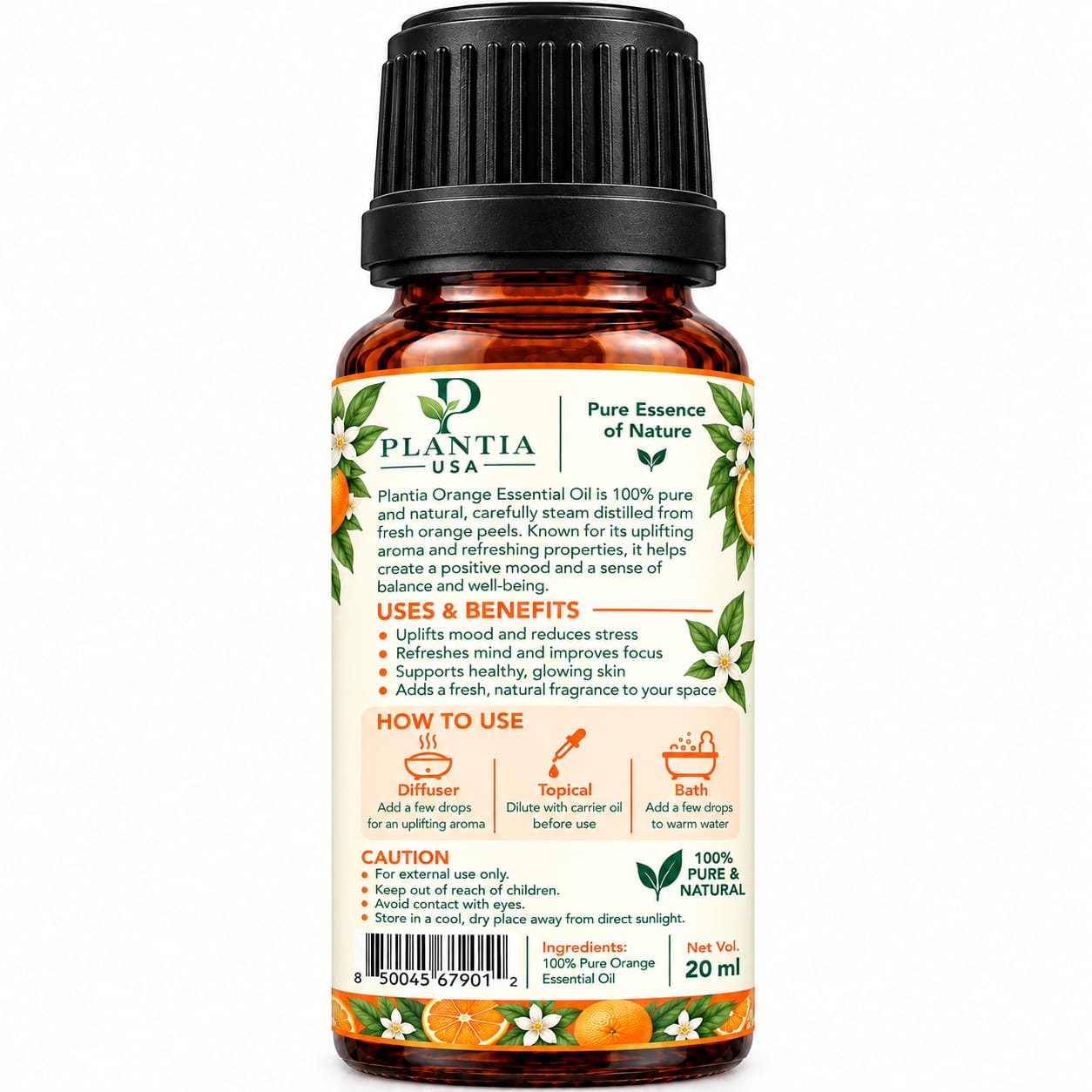 Orange Essential Oil 20ml – 100% Pure & Natural Orange Oil, Fresh Cooling Aroma for Diffuser, Aromatherapy & External Use