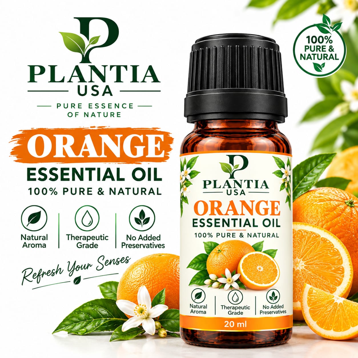 Orange Essential Oil 20ml – 100% Pure & Natural Orange Oil, Fresh Cooling Aroma for Diffuser, Aromatherapy & External Use