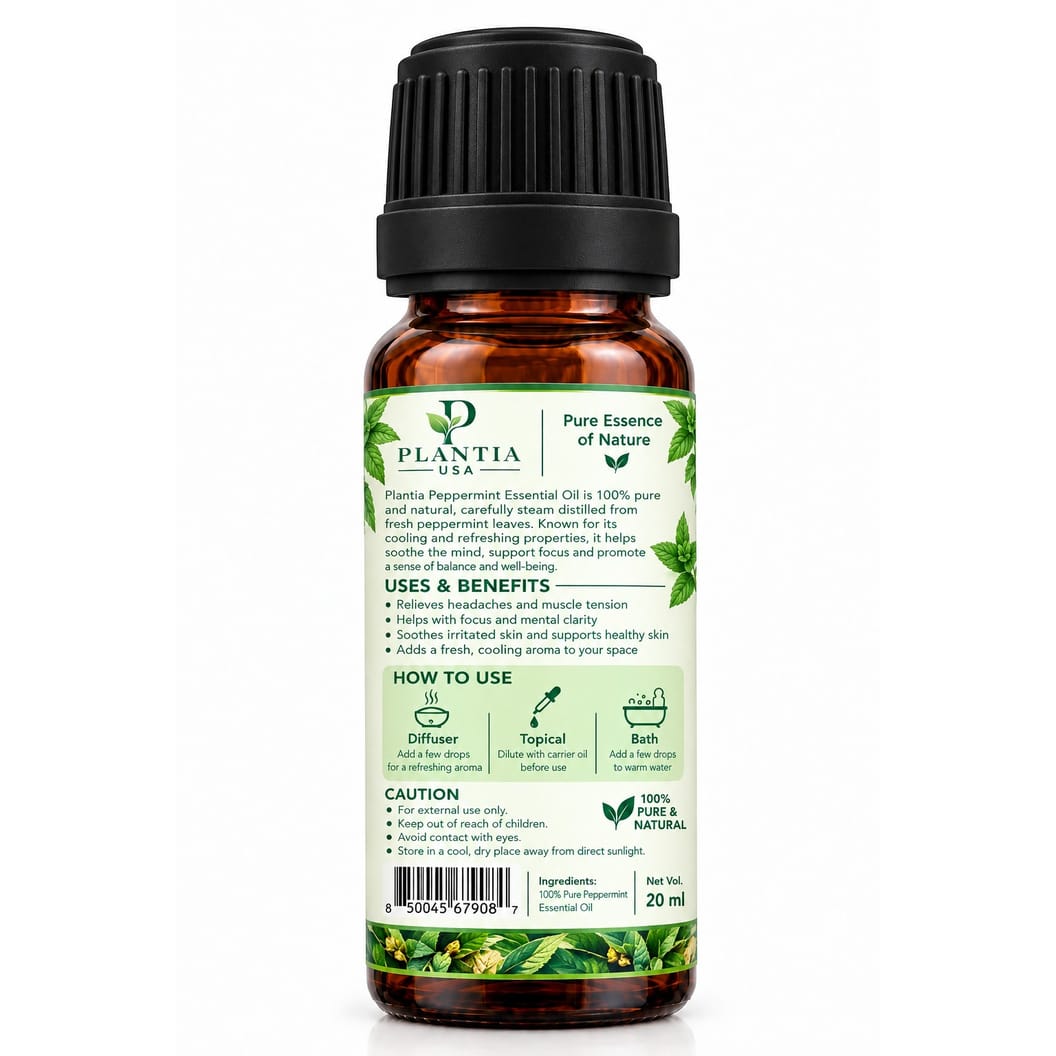 Peppermint Essential Oil 20ml – 100% Pure & Natural Peppermint Oil, Fresh Cooling Aroma for Diffuser, Aromatherapy & External Use